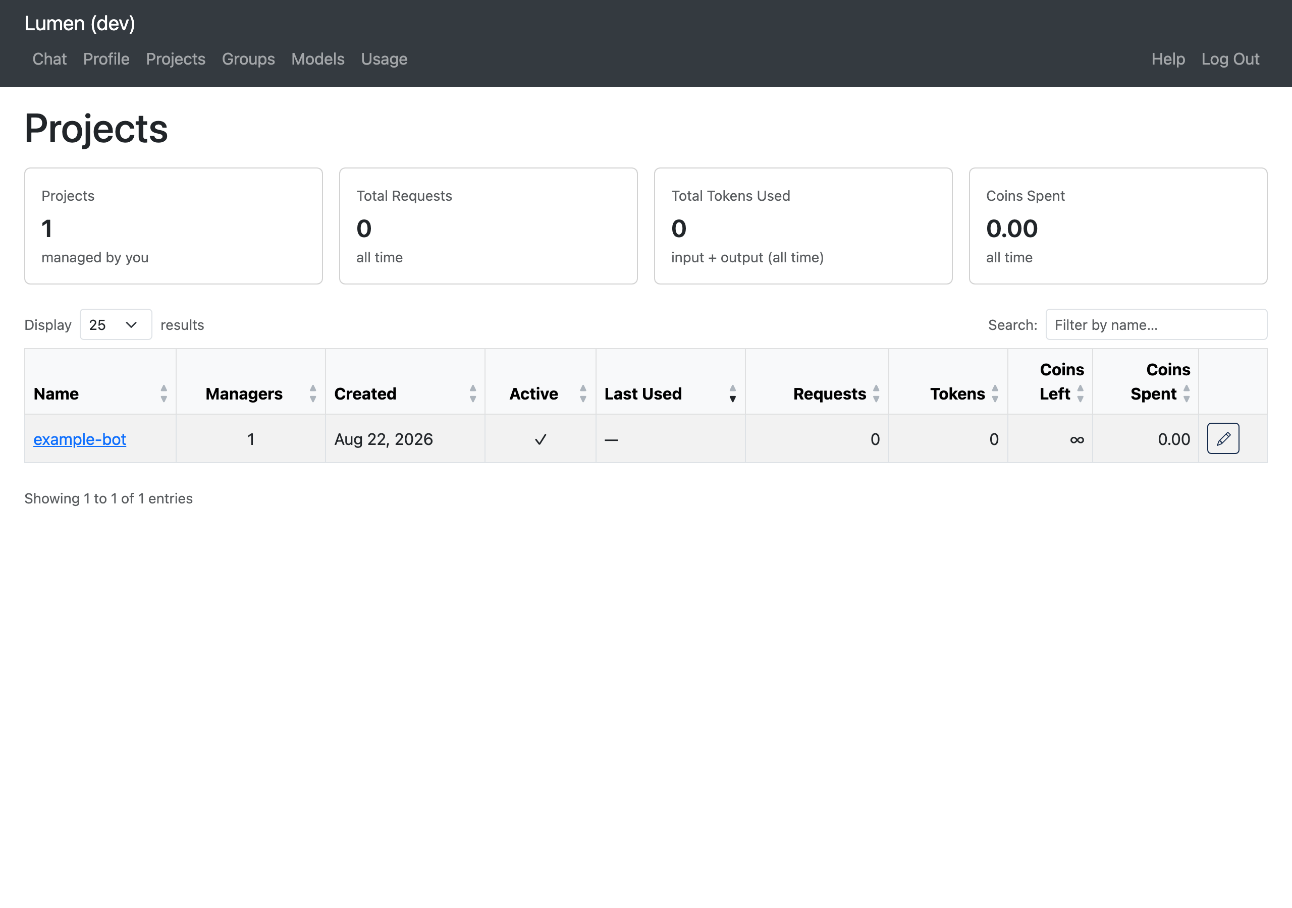 Projects page